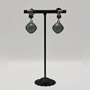 Lia Sophia Silver Drop Earrings Purple & Green Crystal Dangle Statement
